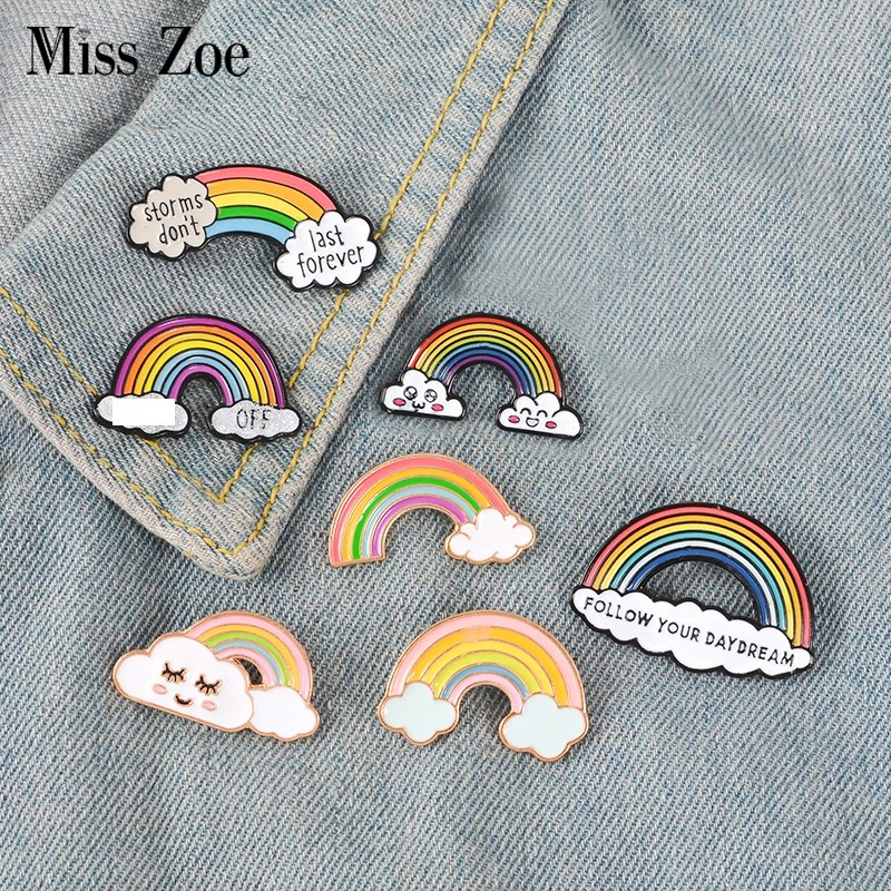 

SO Cute Rainbow Enamel Pins Cartoon rainbow clouds Brooches Badge Denim jeans Lapel Pin Dream Jewelry Gift for kids friends