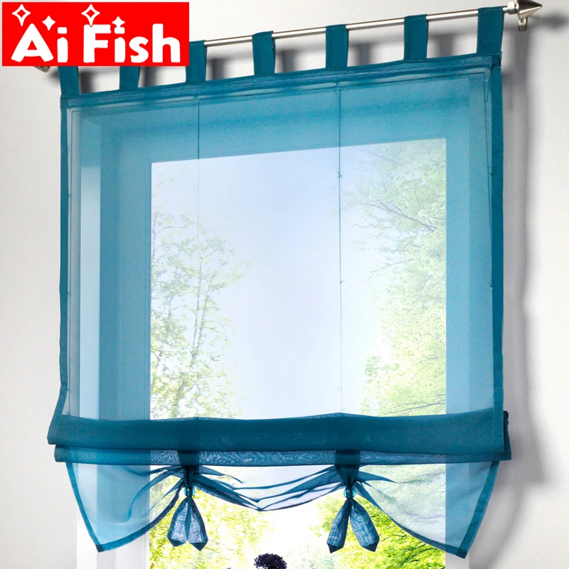 

1 PCS Simple Roman Curtain Solid Sheer Window Curtain For Kitchen Living Room Voile Screening Panel Lifting Curtains DL001-30
