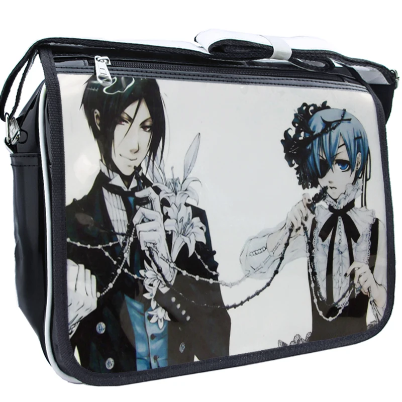 

Student Shoulder Bag Black Butler Cosplay Japanese Anime Adjustable PU Printed Casual Zipper Crossbody Messenger Bags Schoolbags
