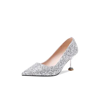 

Wedding shoe in 2019, the spring and autumn period and the new cat pointed mouth shallow single shoe with high 40-43