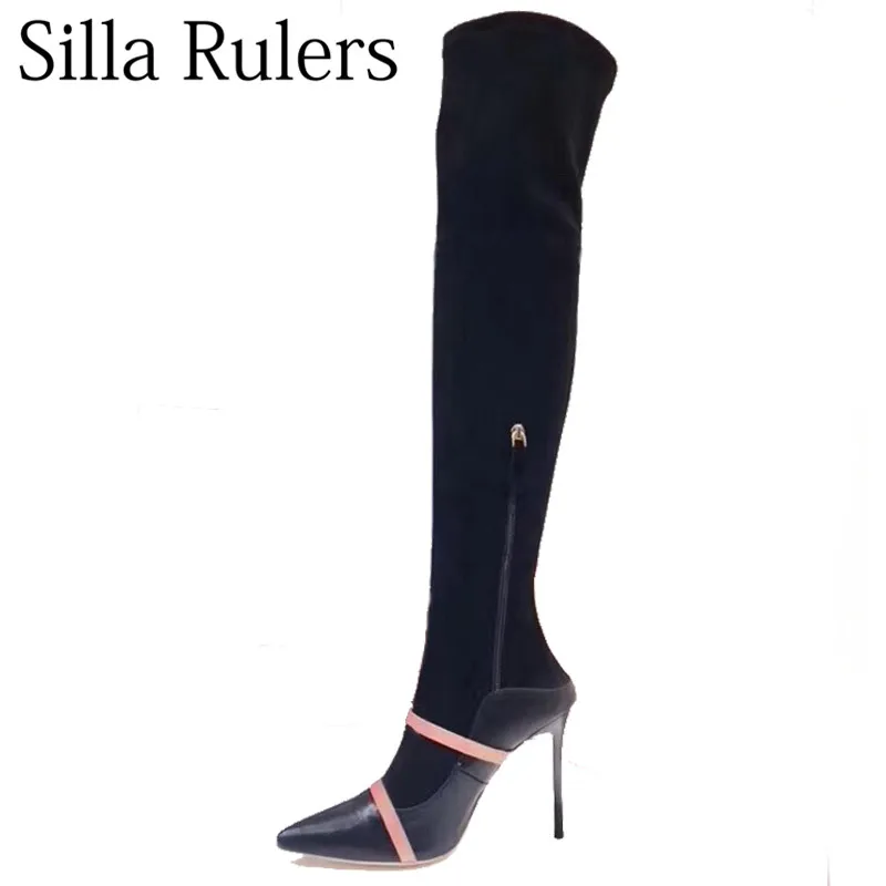 Silla liners/женские Сапоги выше колена на тонком каблуке женские сапоги из