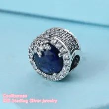 Зима 925 стерлингового серебра Ослепительная Снежинка Шарм, сумеречные синие кристаллы и прозрачный CZ Fit Pandora Подвески Браслет