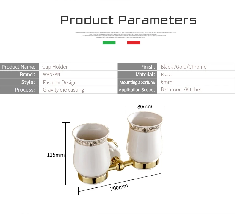 Держатели для чашек и стаканов, настенные, золотые, серебряные, медные держатели для зубных щеток, наборы для ванной, Товары для ванной, двойной держатель для стаканов 5203