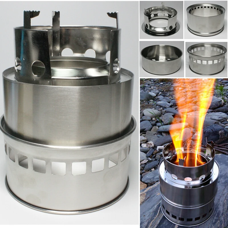 Outdoor Camping Windproof Stove Wood Alcohol Fuel Stainless steel