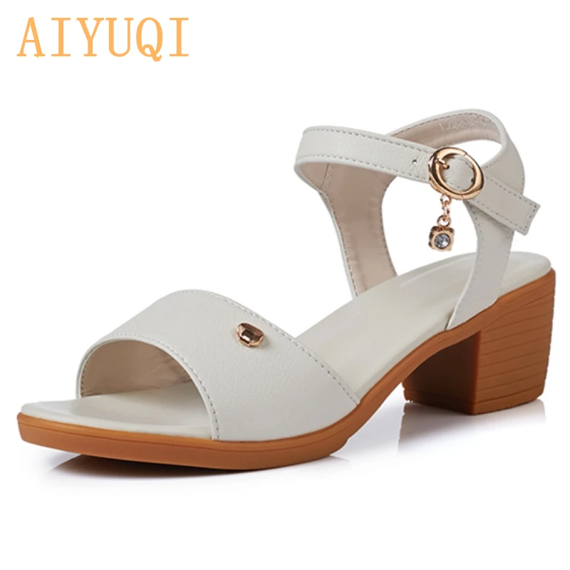 

AIYUQI Womens Summer Sandals With Heel 2020 Genuine Leather Women Roman Sandals Luxury Brand Big siz 41 42 43 Shoes Women