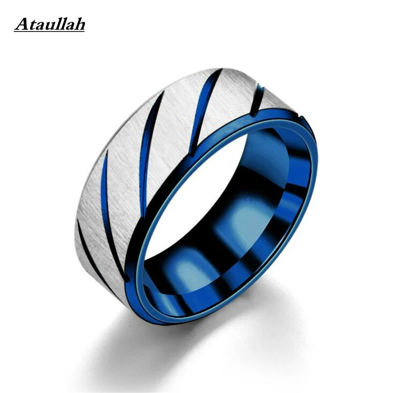 Ataullah кольца из нержавеющей стали для мужчин Три цвета линии трендовые Свадебные Кольца модные для женщин вечерние ювелирные изделия 7-056 - Цвет основного камня: Blue