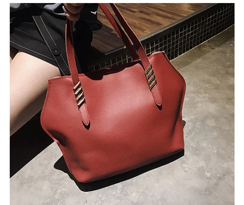 AEQUEEN 4pcs Handbag And Purses Women's PU Leather Bag Female Shoulder Bags Large Capacity Tote Bag Set Clutch Card Holder Bolsa