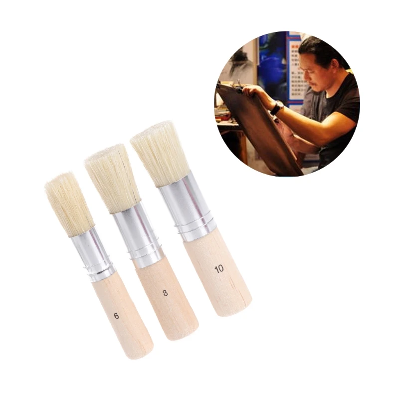 

3Pcs Wooden Stencil Brush Hog Bristle Brushes Acrylic Watercolor Oil Painting