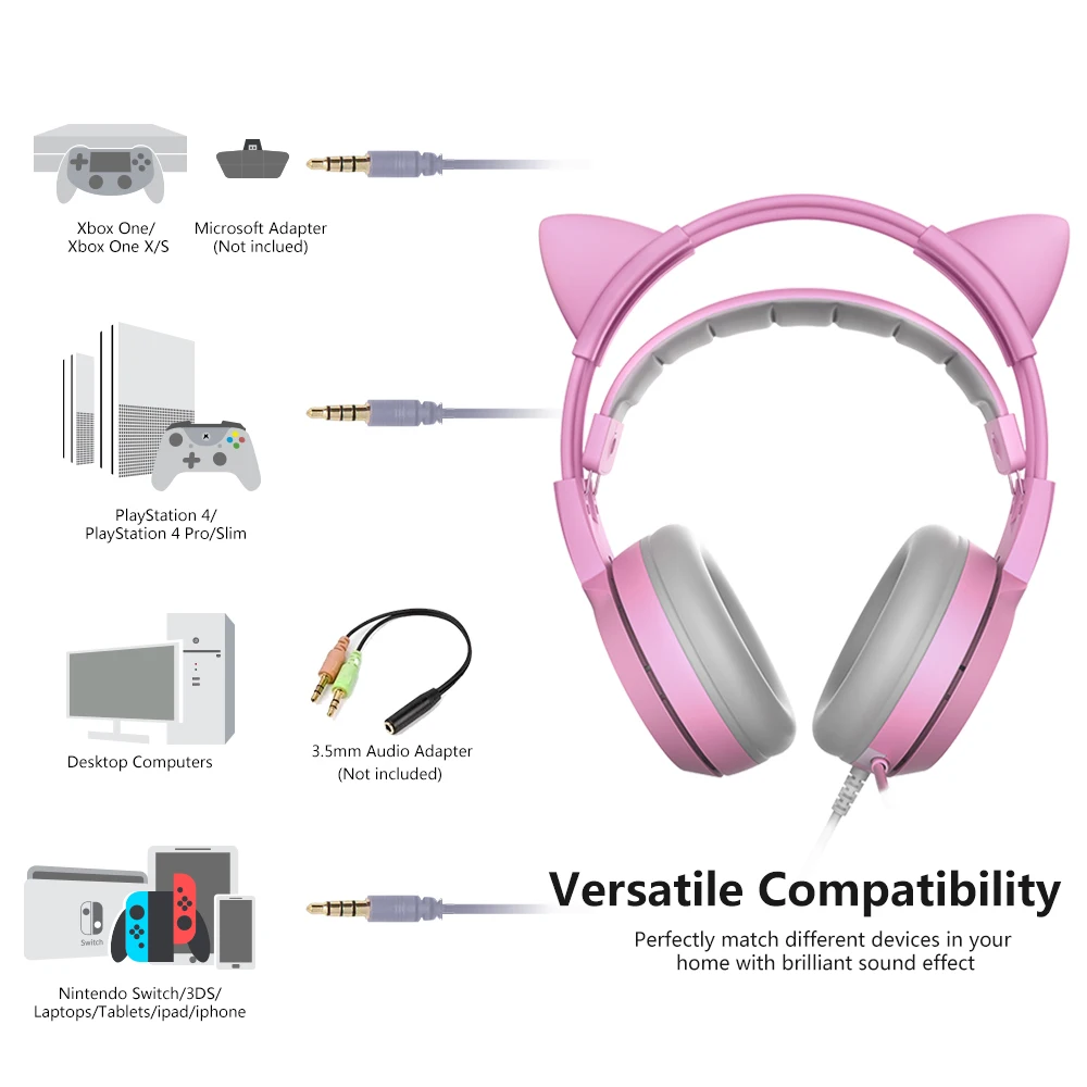 SOMIC G951s PS4 розовые наушники с кошачьими ушками с шумоподавлением 3,5 мм разъем для девочек детская игровая гарнитура с микрофоном для телефона