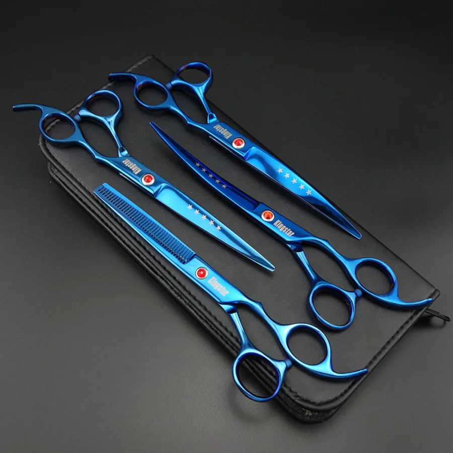 

7 inch Professional pet grooming scissors sharp edges Cutting +2 curved + thinning scissors 4 PCS Set for dog grooming k348