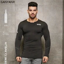 GANYANR работает Футболка Для мужчин баскетбол теннис одежда футболки спортивные Фитнес сжатия тренажерный зал топы с длинными рукавами Slim Fit quick dry
