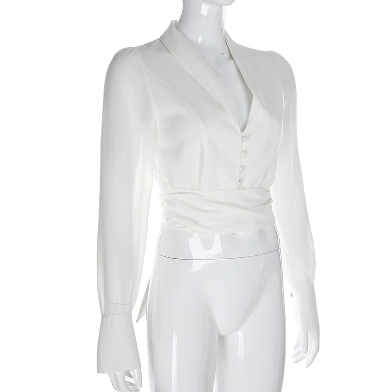 Свитшот белый осенний укороченный жакет женский длинный рукав отложной воротник Корейская одежда однобортный бандаж женские куртки пальто