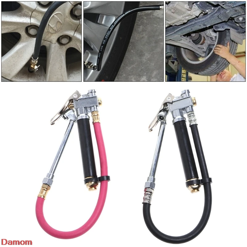 

Air Tire Pressure Filler Dual Chuck Inflator Car Gauge 12" Compressor Hose Damom