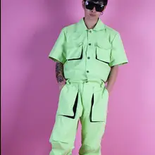 Мужской зеленый светильник с частичной флуоресцентной визуальной оснасткой спортивный костюм трехмерная сумка оснастка хип-хоп костюм для уличных танцев