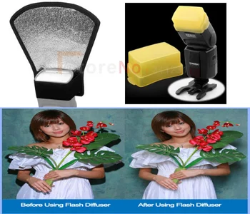 

2in1 Universal Flash Diffuser Silver/white Reflector + Yellow Flash Bounce Softbox for Canon Speedlite Speedlight 580EX 580 EXII