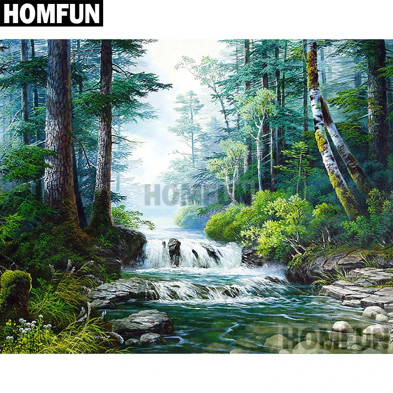 Алмазная 5D Вышивка HOMFUN A02018 полноразмерная/круглая картина лесной поток вышивка