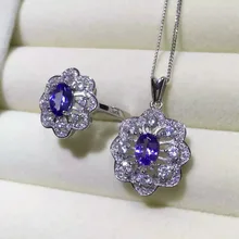 Natural blue tanzanite gem jewelry sets natural gemstone Pendant ring 925 silver luxurious snowflake Flower women fine jewelry