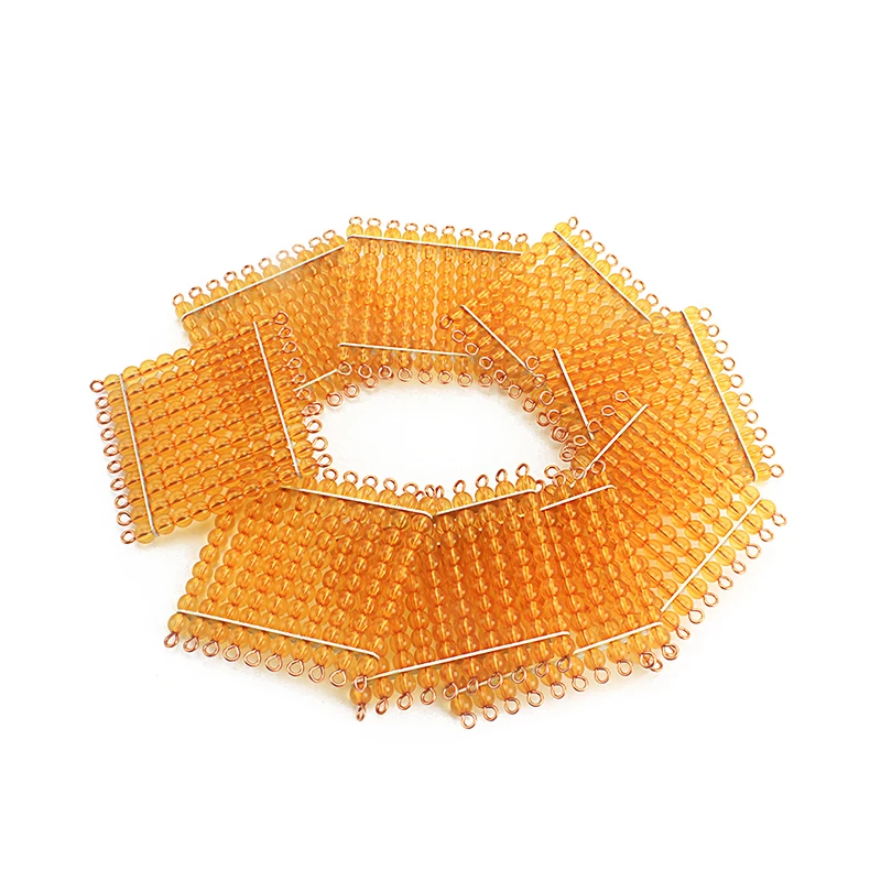 Baby Beads Math Toy 9Pcs Squares for Hundred 100 Golden Beads Montessori Materials Toys for Children Preschool Learning Students