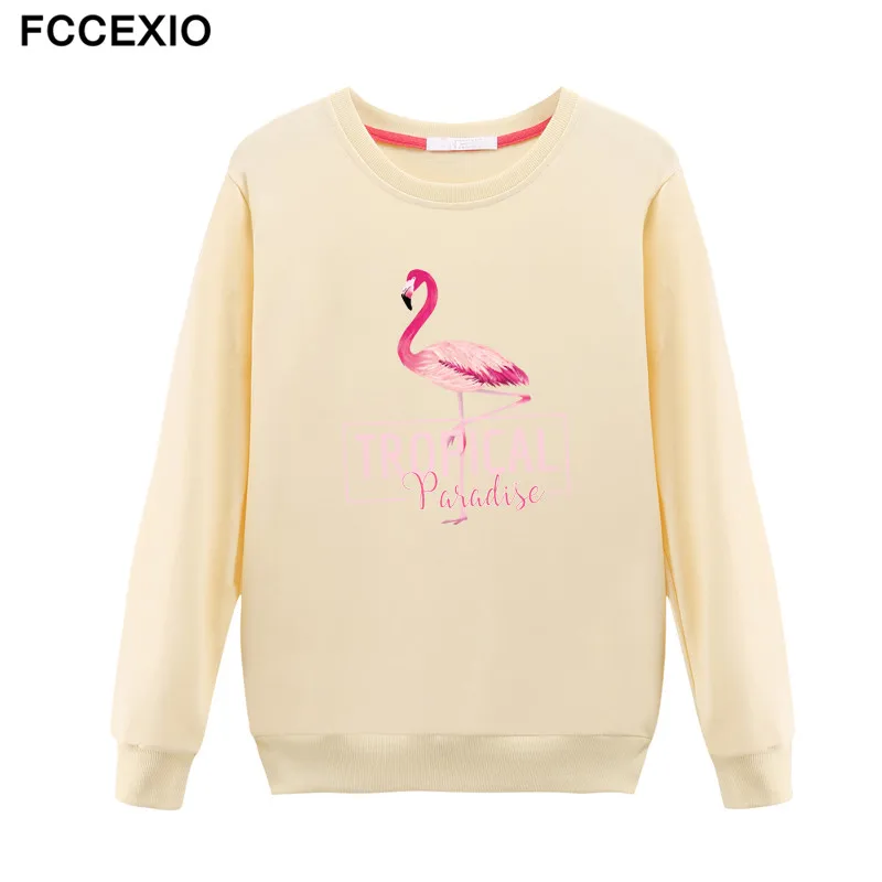 FCCEXIO 2019 осень/зима новые модные женские туфли Толстовка желтый Фламинго 3D печатных мультфильм плюс размеры пуловеры для женщин Винтаж кофты
