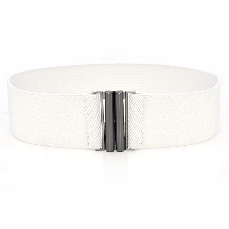 Waist Belt Women Wide Elastic Dress Belt Hengreda Accessories Stretch Elastic Wide Corset Waist Metal Buckle - Цвет: White