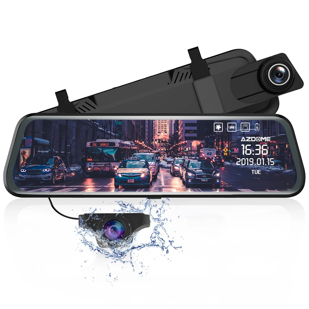 AZDOME PG02 Dashcam DVR Автомобильный видеорегистратор 1080P 720P 1" зеркало полный двойной объектив Автомобильный видеорегистратор потоковый медиа регистратор ночного видения