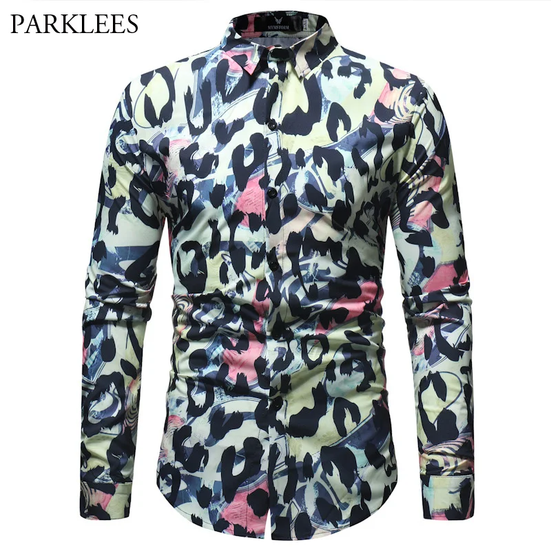 Стильная мужская рубашка с леопардовым принтом, Camicia Uomo, новинка, брендовая приталенная рубашка с длинным рукавом, мужские рубашки на каждый день, мужская рубашка на пуговицах