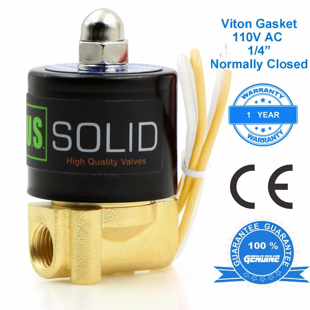 

U.S. Solid 1/4" 110V AC Brass Electric Solenoid Valve C Normally Closed for Water, Air, Diesel, CE Certified