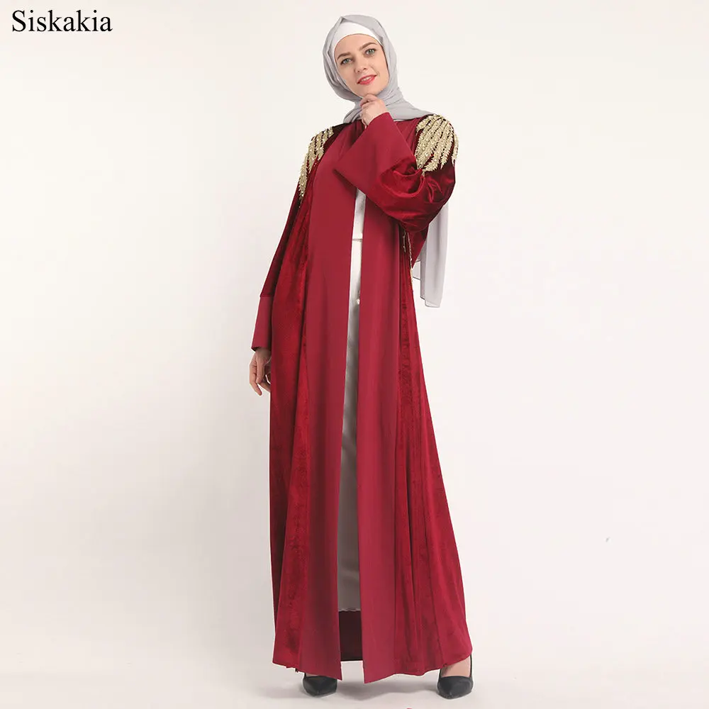 Siskakia Fashion Applique Embroidery Robe Abaya For Women Turkish Dubai High Waist Beading Design Slim Sashes Ladies Abaya Eid (4)