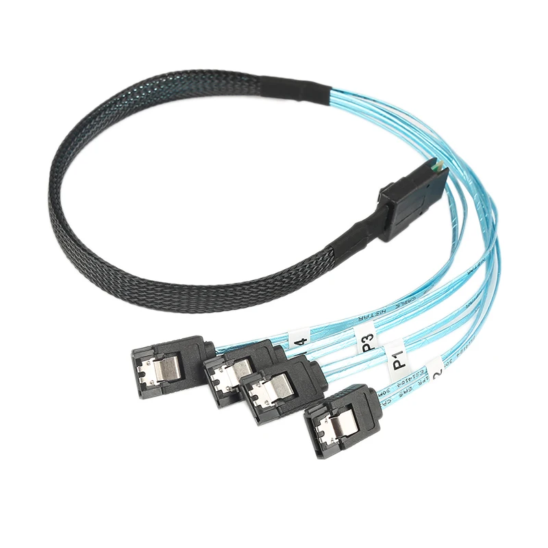1m Mini SAS 36P SFF-8087 to 4 X SATA 7Pin HD Splitter Breakout Blue Cable Hot