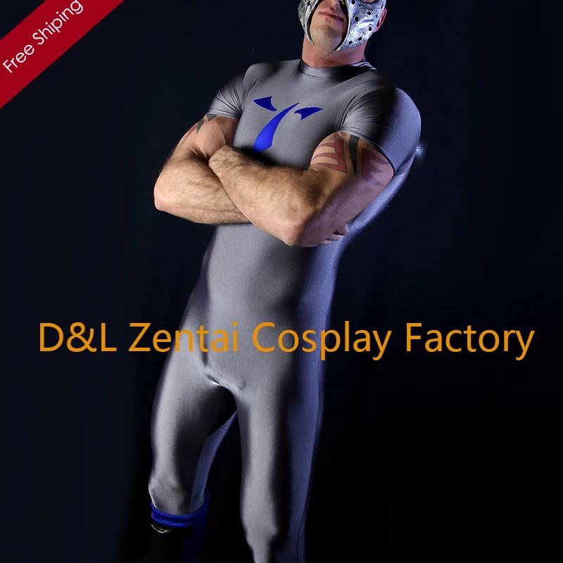 DHL взрослых серый супер герой лайкра спандекс Zentai чулки короткий рукав LS1516