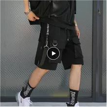 Уличная лента повседневные мужские шорты летние мужские шорты в стиле хип-хоп черные длиной до колена с несколькими карманами мужские шорты в стиле панк
