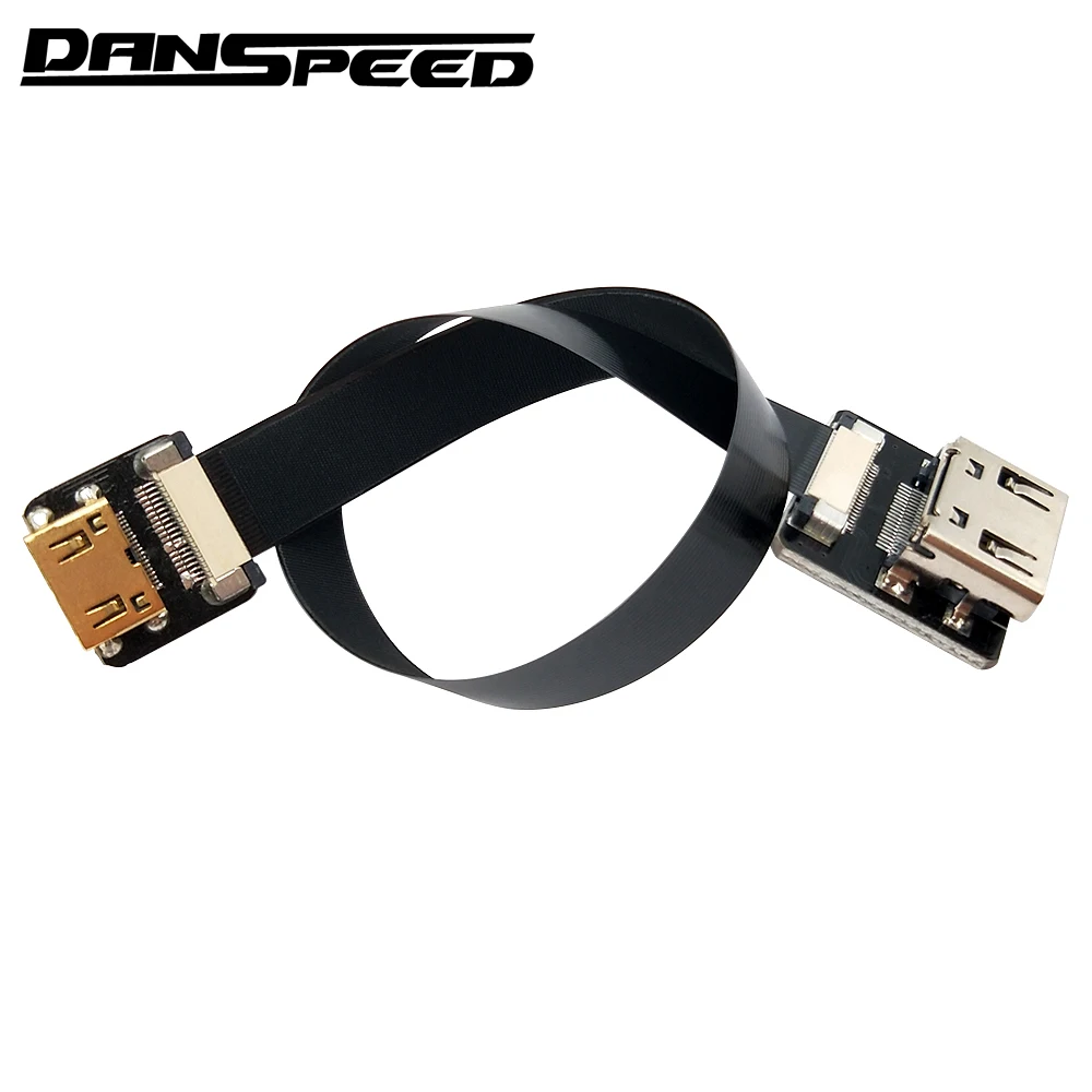 Danspeed الأسود fpv hdmi نوع الأنثى إلى ميني hdmi أنثى hdtv fpc شقة كابل موصل