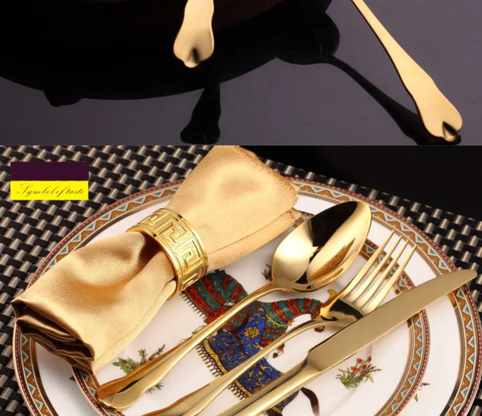 Luxury Gold Cutlery Set Stainless Steel Metal Dinnerware Set 3 Pieces Knife Fork Tableware Dining Dinner Western Food Kitchen (7)
