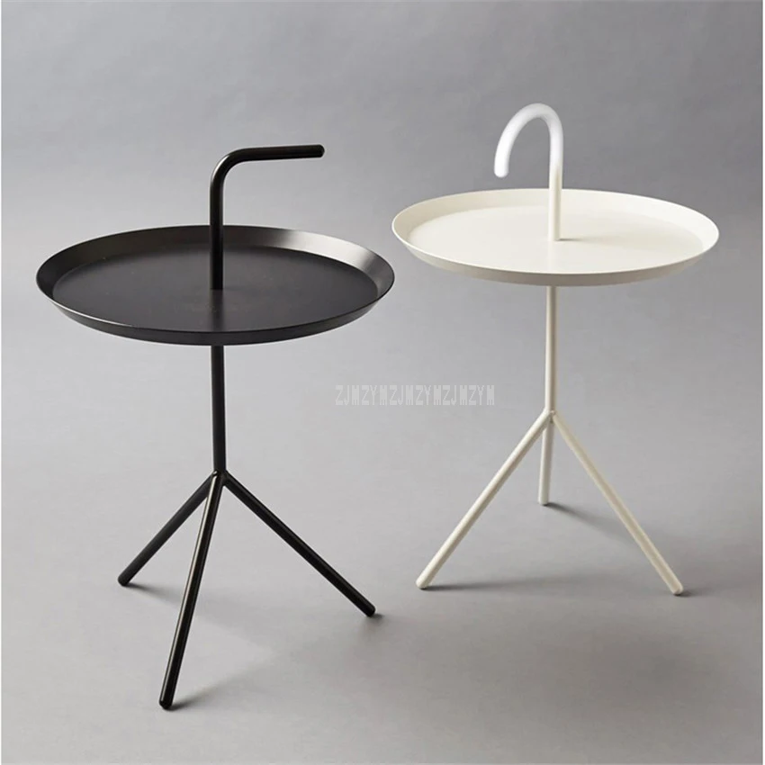 Креативный Мини Круглый Чайный журнальный столик в скандинавском стиле, металлический современный минималистичный домашний Железный столик для спальни, маленькая прикроватная тумбочка с ручкой
