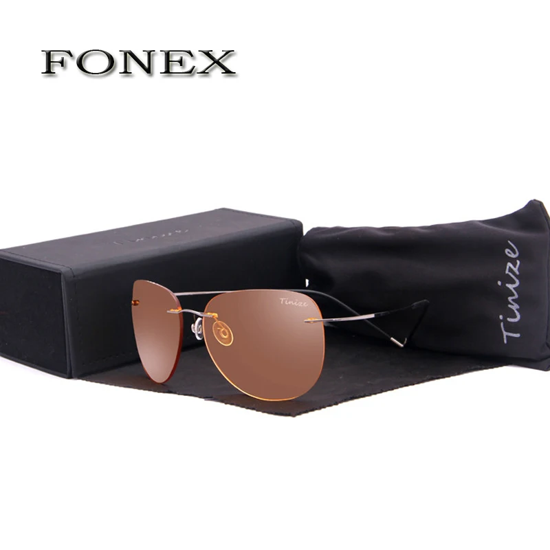 FONEX New Fashion Men font b Night b font VisionTitanium Sunglasses Women Rimless Pilot font b
