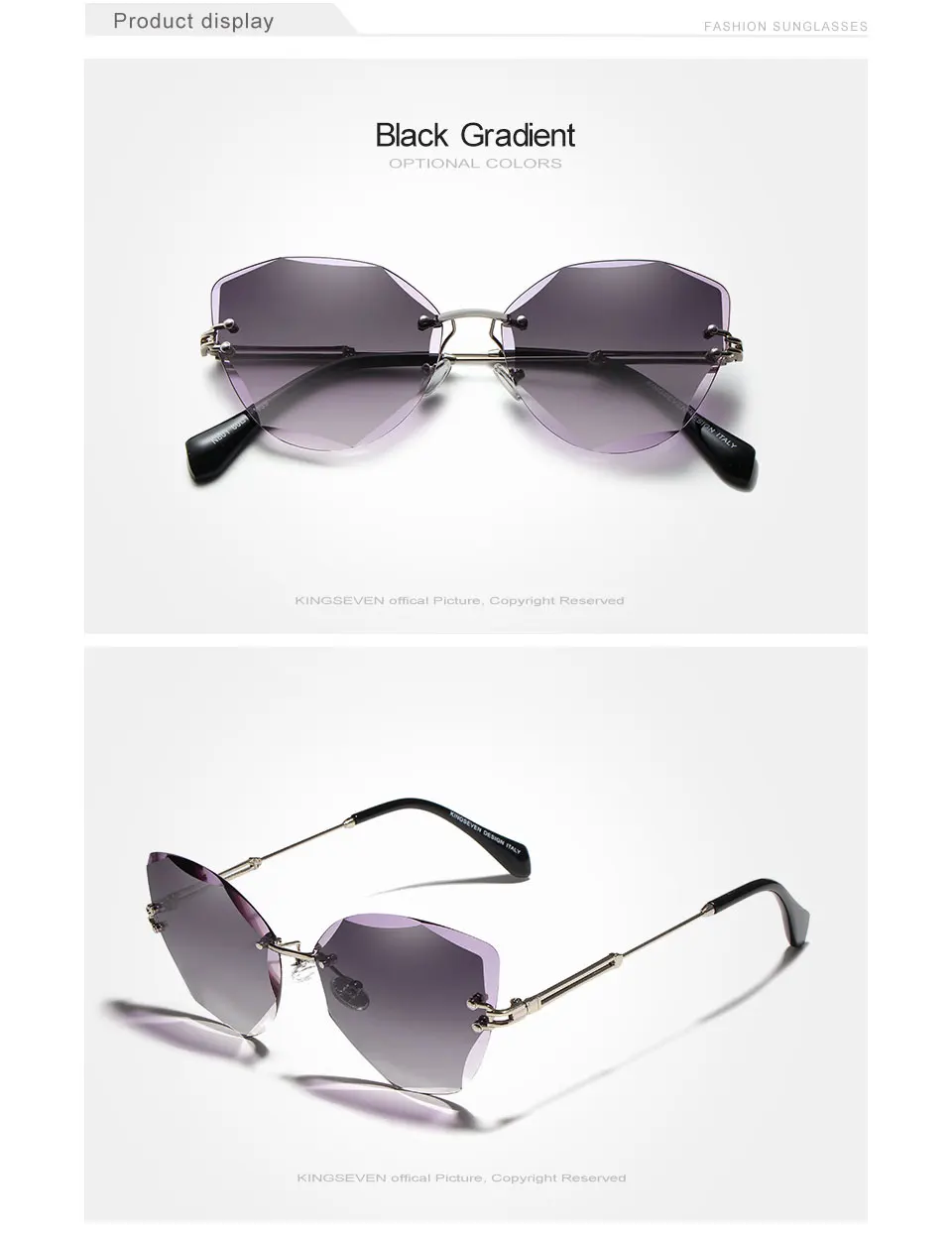 KINGSEVEN New Rimless Sunglasses Women Vintage Alloy Frame