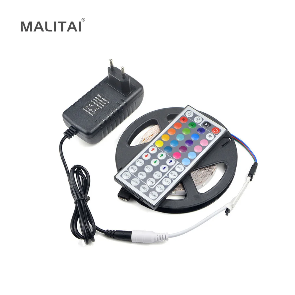 

1Pcs 5M 300 LEDs lamp Tape RGB LED Strip light Ribbon 2835 SMD (3528) 44 Key IR Remote Controler 3A DC 12V Power Supply Adapter