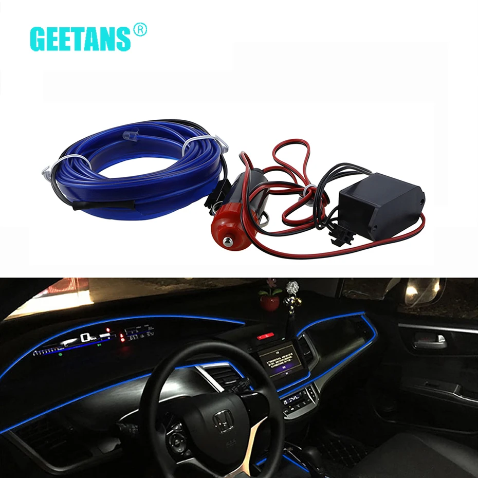 

Geetans 5M 10 Colors Car Styling Flexible Neon Light Wire Rope Car Strip with Controller Auto Decoration Accessories Blue Red AE