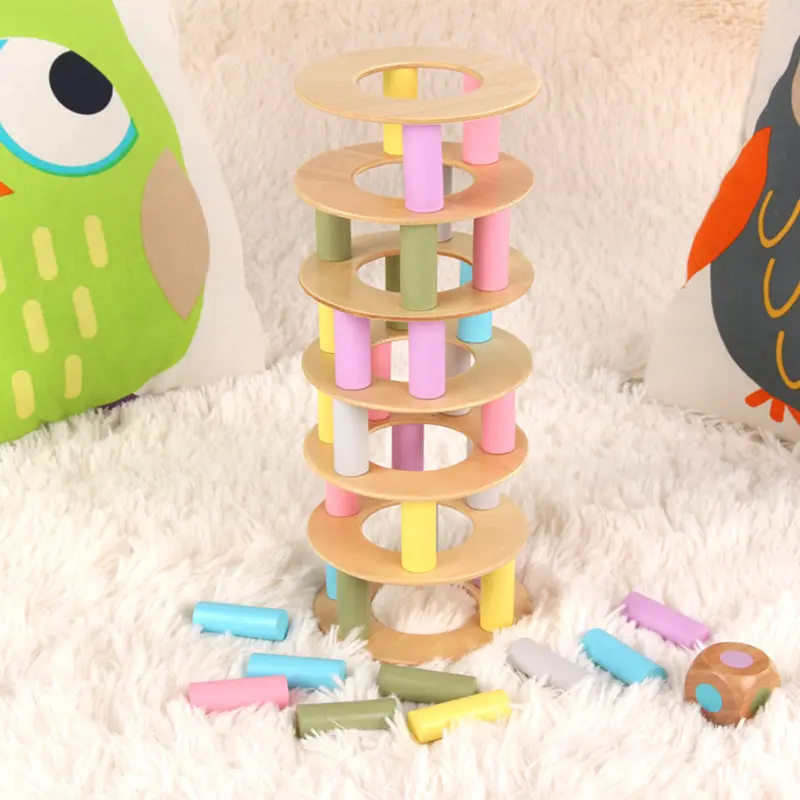 

Pisa Tower Jenga Macaroon Color Building Blocks Wooden Toys For kids Dice Balance Desktop Game Baby Montessori Educational Gift