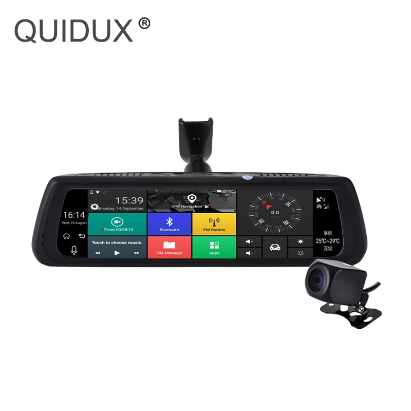 

QUIDUX 10"Full Touch 4G Android Mirror GPS dvr Rearview Night vision Camera recorder WIFI APP Dual lens Car Dashcam with Bracket