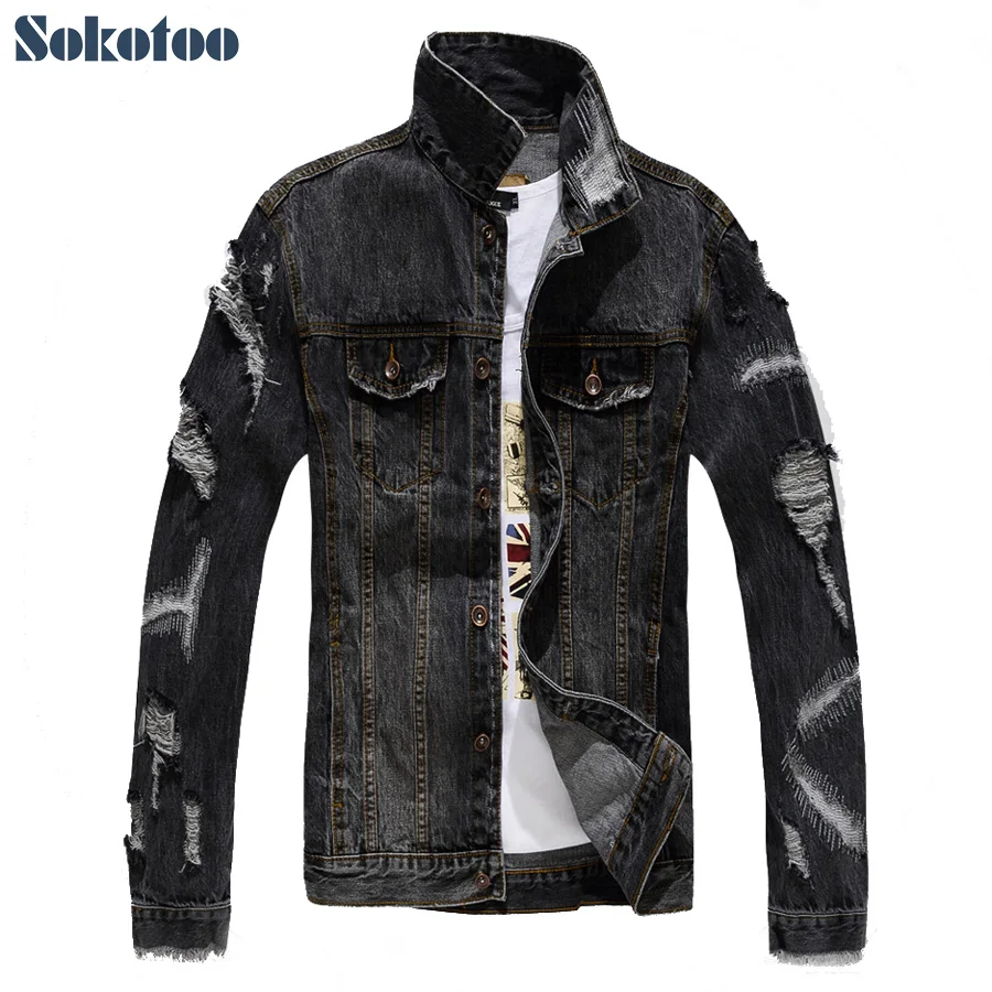 ripped denim jacket mens black