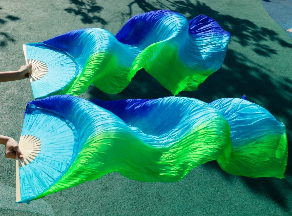 2017 female high quality Pasang perut 100% sutra FAN kerudung merah muda untuk ungu menjadi biru royal blue +turquoise+green 2017 female high quality Pasang perut 100% sutra FAN kerudung merah muda untuk ungu menjadi biru royal blue +turquoise+green