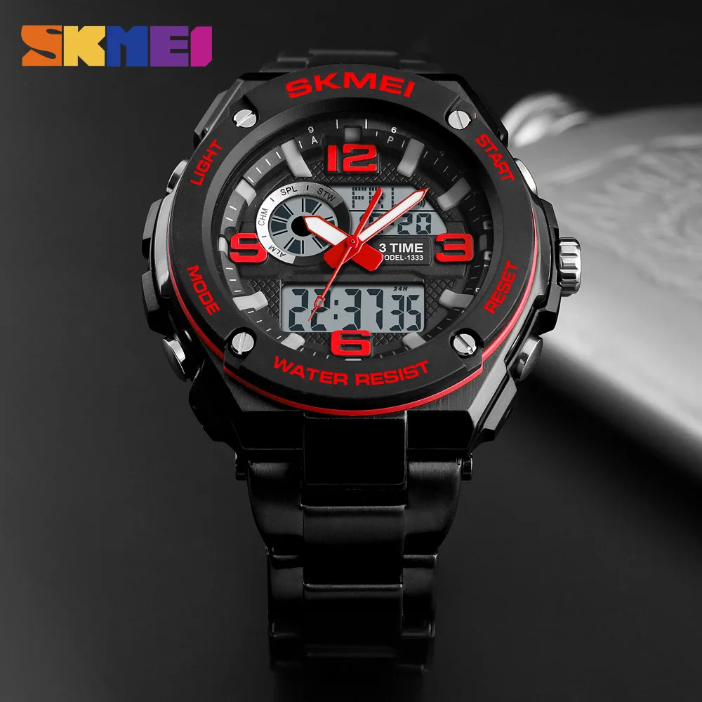 

SKMEI Men Sports 12/24Hour Clock Wristwatches Life Waterproof 3 Time Count Down Alarm Chronograph Watches Relogio Masculino