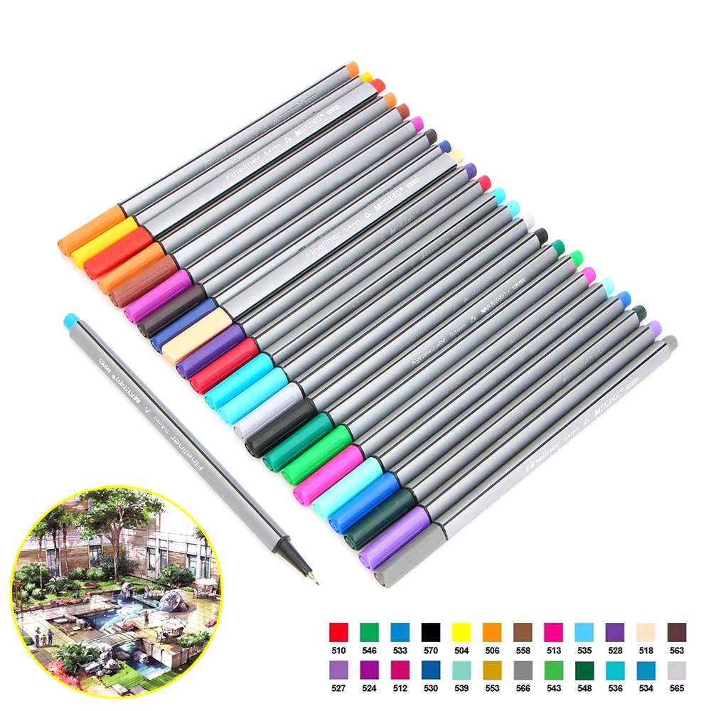 

0.4 Mm 24 Fineliner Pens Colorful Fineliners Set Markers Art Painting Fine Professional Liner Pen Drawing Ink No-tox Material