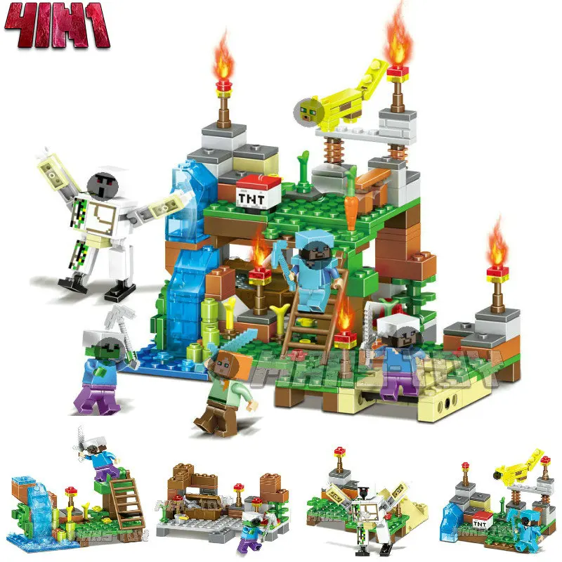 

Minecrafted Building Blocks Series Ocelot House With Steve Compatible LegoINGly Figure Bricks Set Toys for Children Gift 4IN1