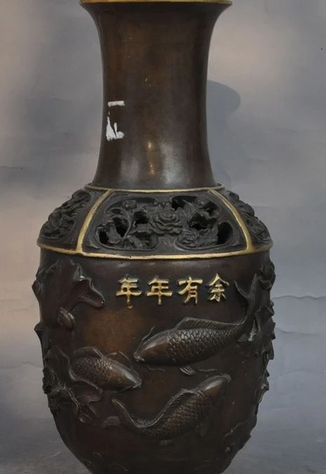 

mark china bronze Fish Crane Lotus Ship lucky statue Zun Cup Bottle Pot Vase Jar