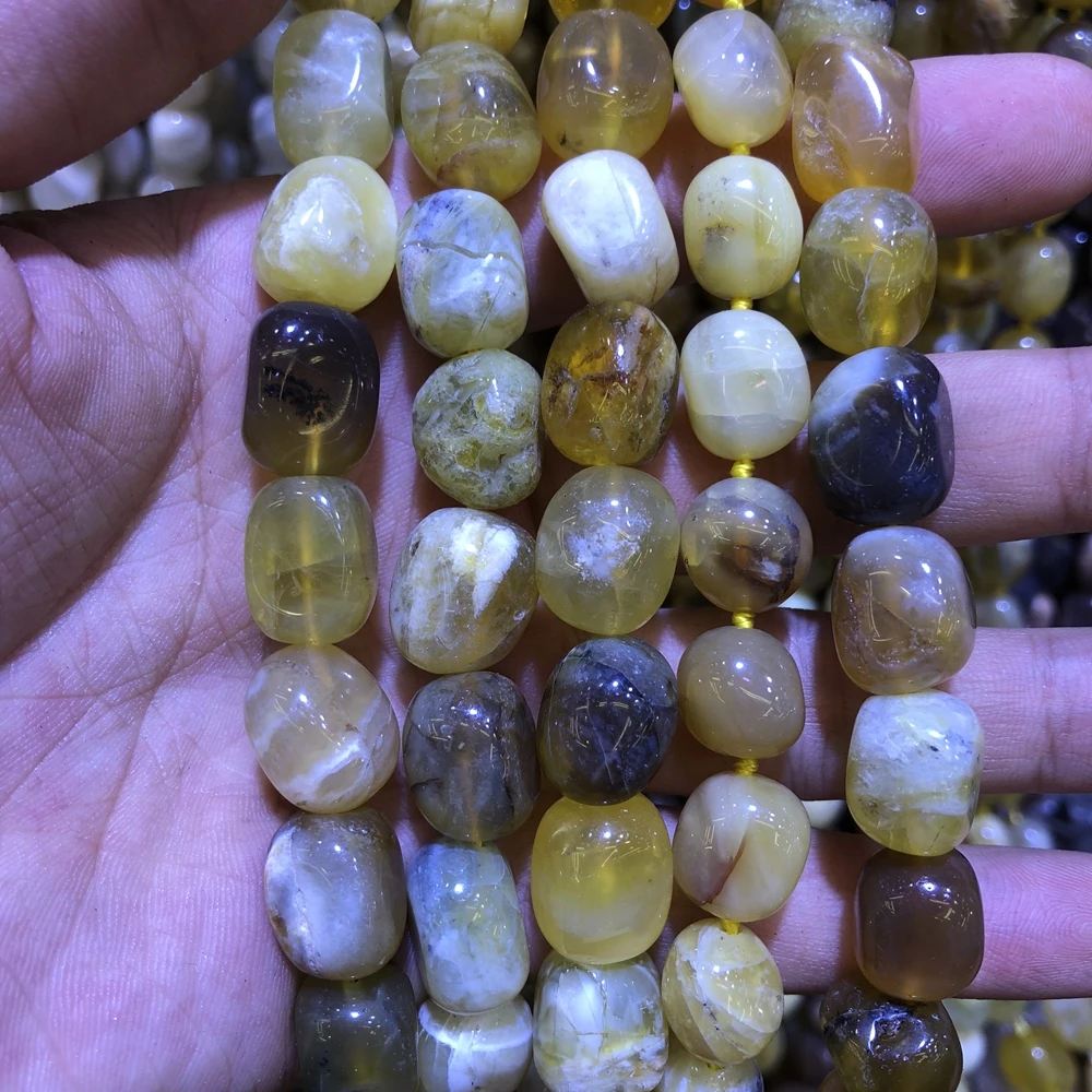 Wholesale 2strings Natural Yellow Opal Stone Polished Gem Stone Nugget Beads,Genuine Gem Jewelry Making Beads,15.5