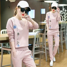 Спортивный костюм для женщин, спортивный костюм, комплекты из 2 предметов, женский спортивный костюм, свободный женский спортивный костюм с вышивкой, комплекты брюк, плюс размер 3XL