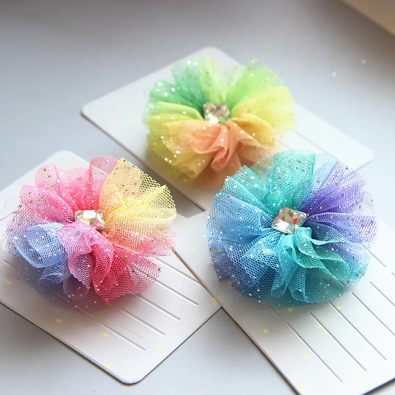 

Boutique 15pcs Fashion Glitter Gemstone Cute Gauze Floral Hair Clips Solid Rainbow Flower Hairpins Princess Hair Accessories