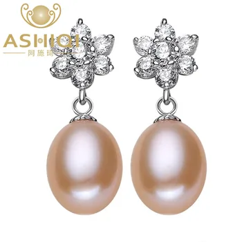 

ASHIQI real natural freshwater pearl drop earrings jewelry for women gift